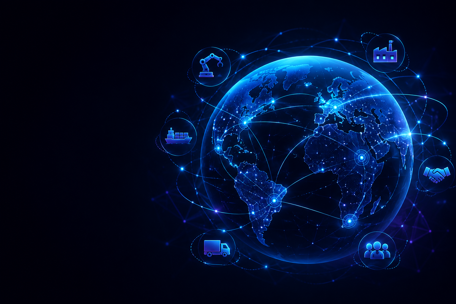Electric-blue globe with global business and trade connections